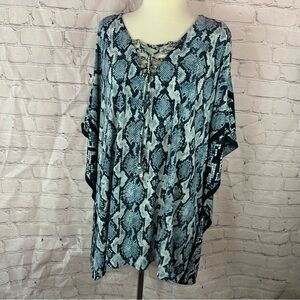 Michael Kors Navy Snakeskin Print flowy kaftan Tunic sz 2X